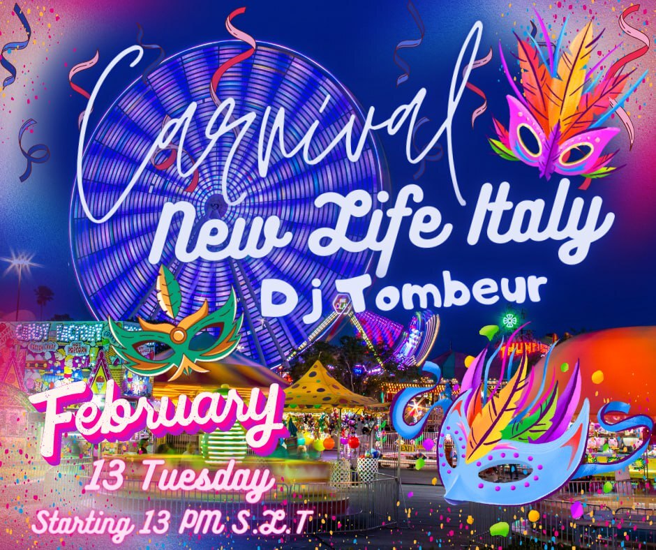 You are all invited to celebrate Carnival on NewLifeItaly!Join us on Tuesday 13th, starting at 13 PM S.L.T  for an unforgettable party with our beloved DJ Tombeur.Put on your most fantastic themed outfits and get ready for an experience full of fun, music, and surprises!We can't wait to celebrate with you and create unforgettable memories together!We look forward to seeing you all there!